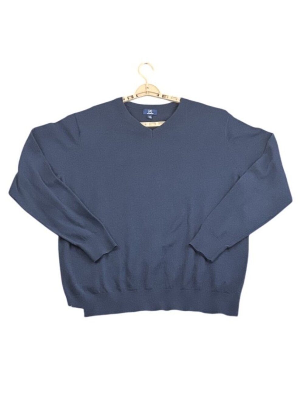 Mens Navy Blue V-Neck Sweater XL Cotton Blend Lightweight Pullover Academia